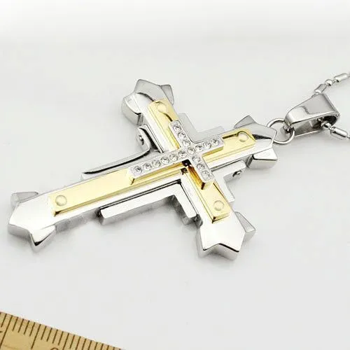 Commercio all'ingrosso nuovo regalo unisex uomo oro argento acciaio inossidabile croce ciondolo collana perline catena gioielli