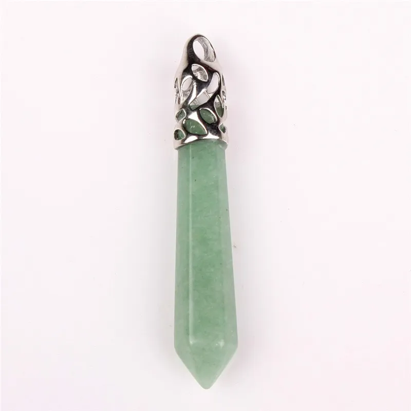 Green Aventurine Jade Pillar Stone Necklace Natural Crystal Hexagonal Gemstone Amazonite Healing Point Prosperity Confidence Witch Necklace