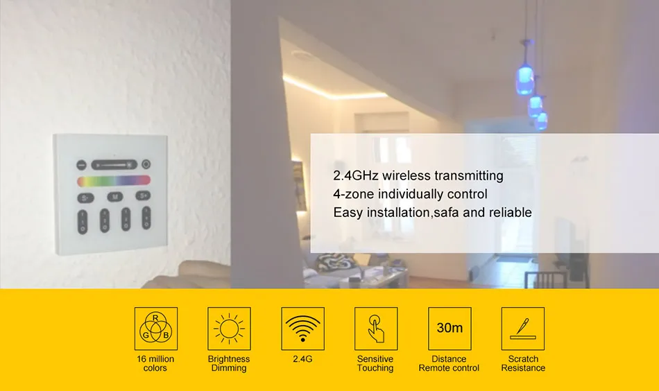 24G LED -Controller RGBW MI Light Wireless RF Fernbedienerschalter 4 Zonen -Wandmontage -Panelschalter für die LED -Leuchten der Milight -Serie 1956659