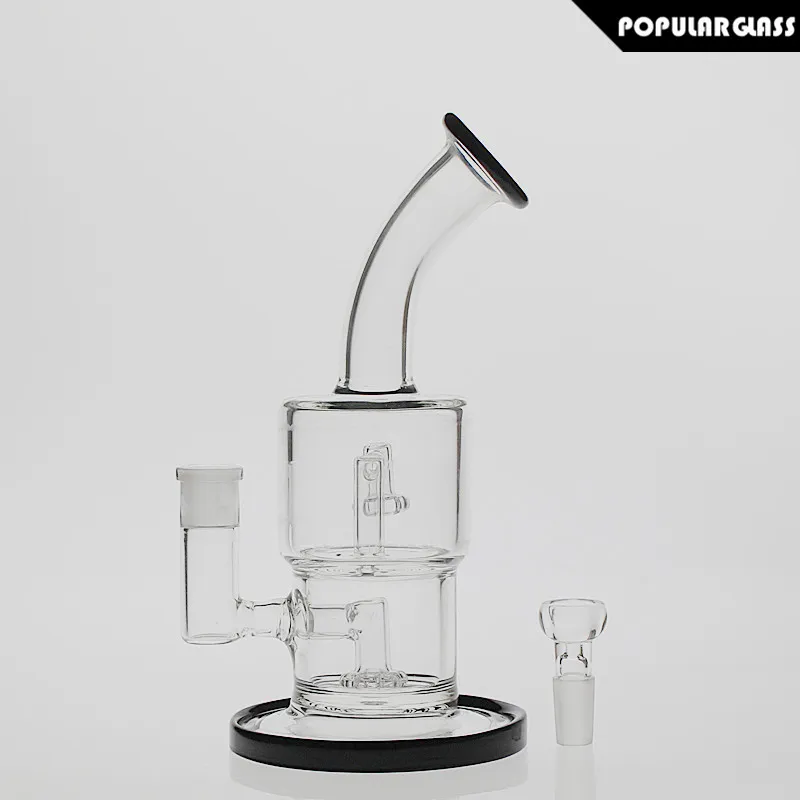 Saml 22.5cm lång dubbel mikrocirk bong hookahs med headshower Percolator glasolja RIG Rökning Vattenrör Golet storlek 14.4mm pg5021