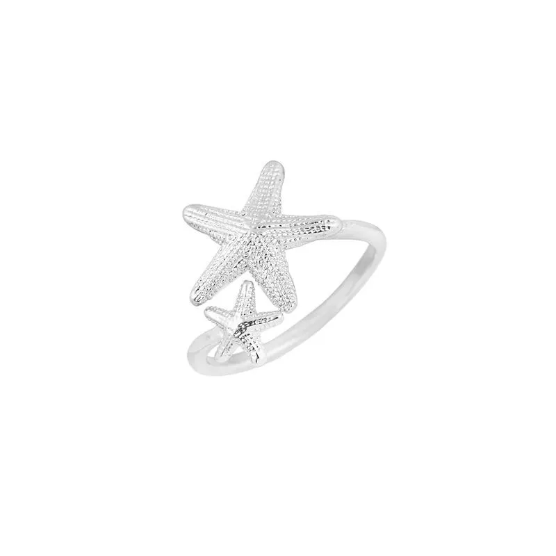 Everfast Whole 10st Verstelbare Twinkle Stretch Star Ring Nautisch Strand 2 Zeester Ring voor Vrouwen Verjaardagscadeaus EFR068280n