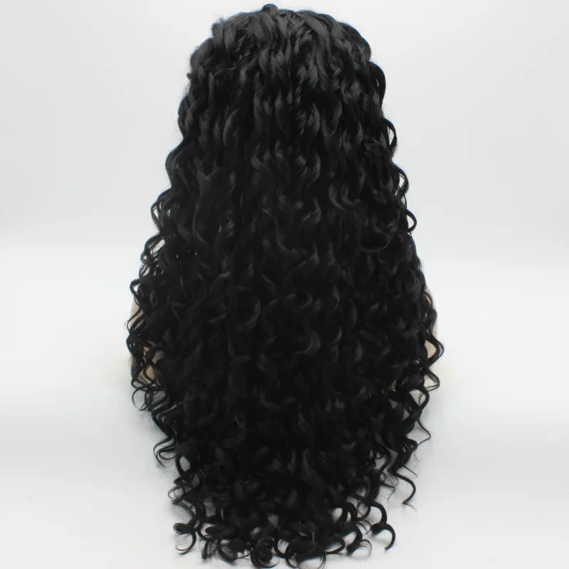 Iwona Hair Curly Long Black Wig 18#1 Half Hand Tied Heat Resistant Synthetic Lace Front Daily Natural Wigs