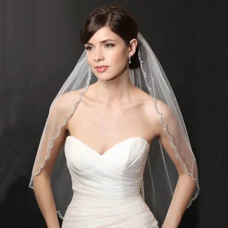 Sparkly White Ivory Velos de novia Vela de dedos con cuentas y lentejuelas Velos Velo de Sparkly White Ivory Velos de novia Vela de dedos con cuentas y lentejuelas Velos Velo de