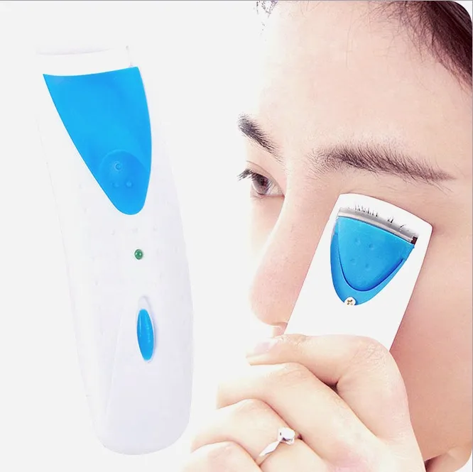 100 Stücke Mode Frauen Mädchen grün beheizte elektrische Wimpernzange batteriebetriebene Make-up Wimpern Curling-Tool