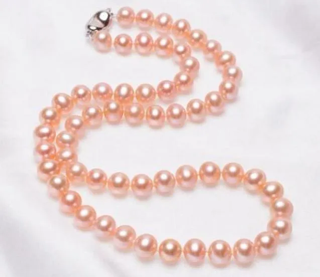 18 인치 8-9MM NATUREAL PINK PEARL NECKLACE 925 SILVER CLASP