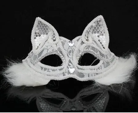 Masque de fête d'Halloween Masques d'animaux en dentelle Masque de renard Noir Blanc Couleur Demi-visage Masque de visage de chat sexy Accessoires