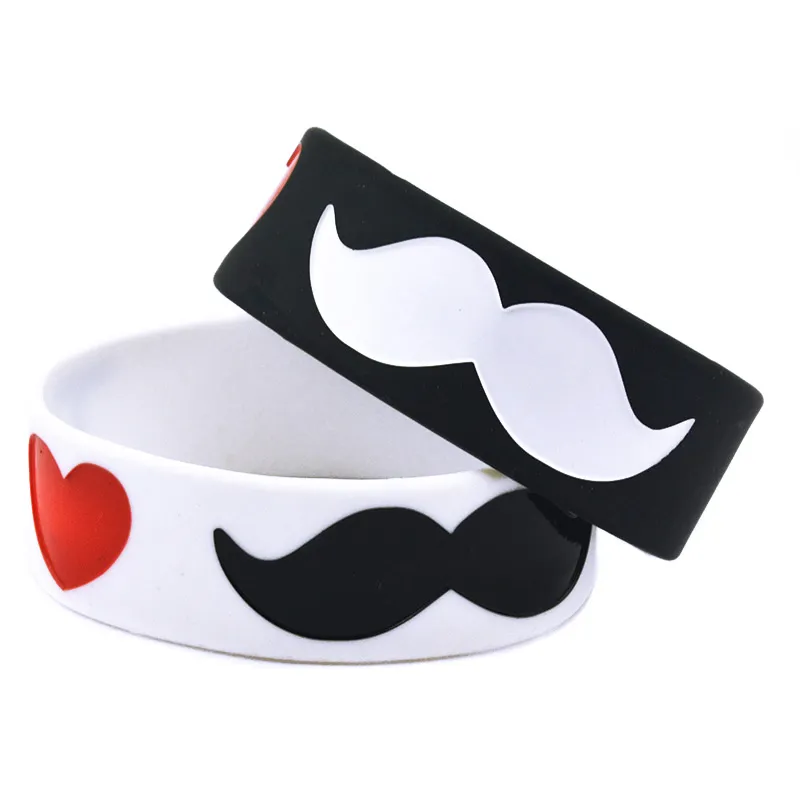 Jag älskar mustasch en tum bred silikon armband mjuk och flexibel trendig dekoration Vuxen storlek 2 färger
