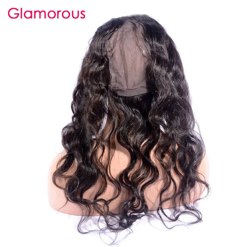 Glamoroso cabello virgen brasileño onda del cuerpo 360 cierre frontal cabello humano indio malasio peruano 360 frontales cierre de encaje redondo con tapa