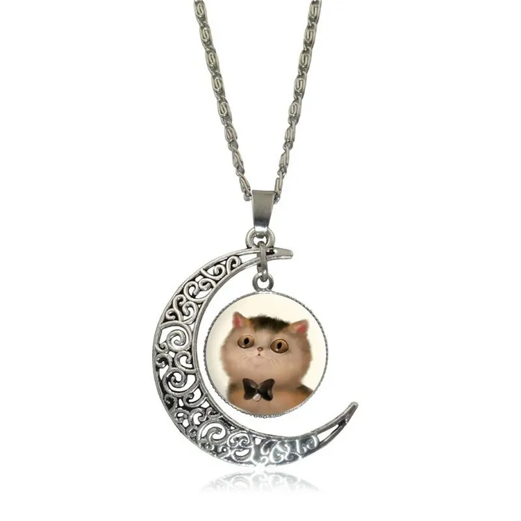 Meilleur cadeau collier de pierres précieuses au clair de lune de chat de dessin animé WFN539 avec chaîne mélanger l'ordre 20 pièces beaucoup