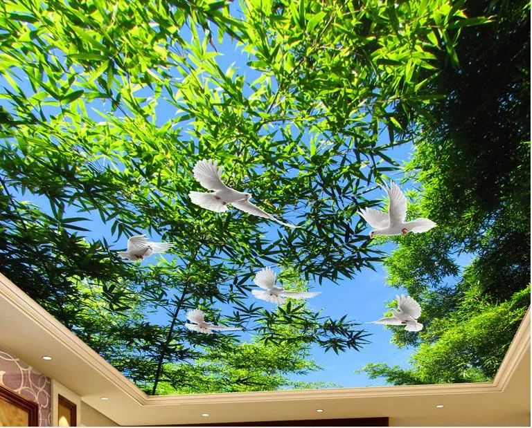 天井青い空の枝3D天井の壁紙の上の3 dの壁紙バスルームのための立体風景の天井