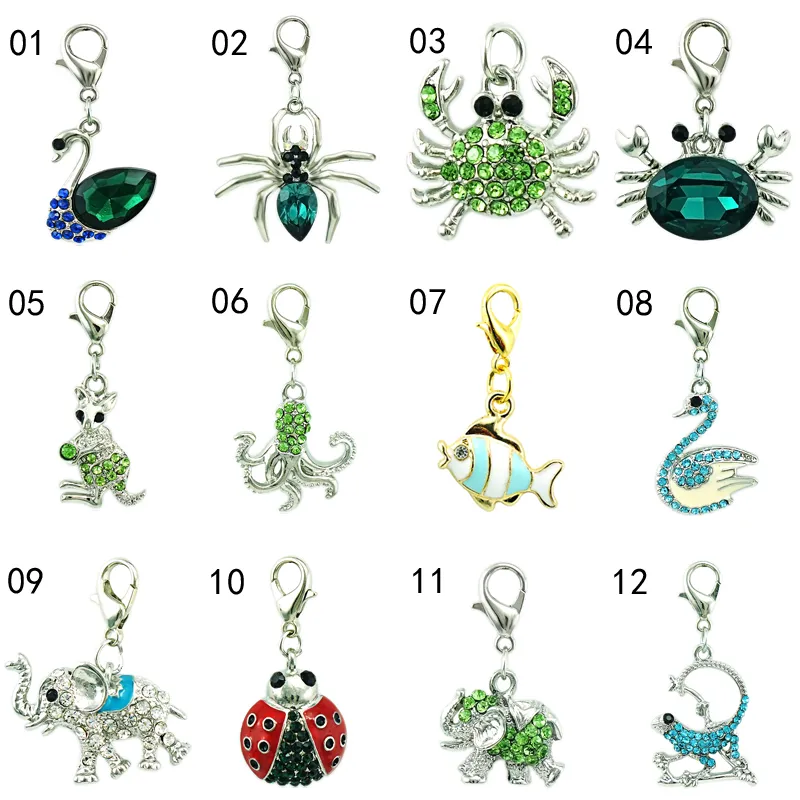 DIY Mix Satış Yeni Moda Yeşil Kristal Dangle Yüzen Hayvan Kolye Istakoz Kapat Charms Takı Aksesuarları Için