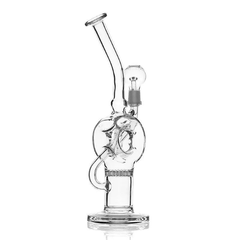 Scientific Glass Oil Rig 10mm Honeycomb to Donut Perc Dab Rig Joint Type 14mm Male Joint Height 7 Inches ES-GB-004