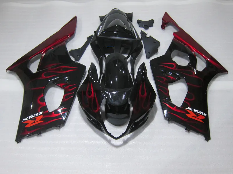 Suzuki GSXR1000 2003 2004 Red Flames Black Bodywork Fairing Kit GSXR1000 2003 2004 OT12 OT12에 대한 100 % 맞는 사출 금형