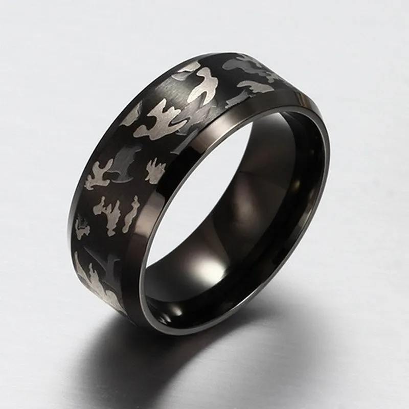 Moda Czarny Titanium Stalowe Pierścienie Dla Mężczyzn Kobiety 8mm Czarne Pierścienie Dla Kobiet Mężczyzn Kamuflaż Rings Hurtownie Darmowa Wysyłka