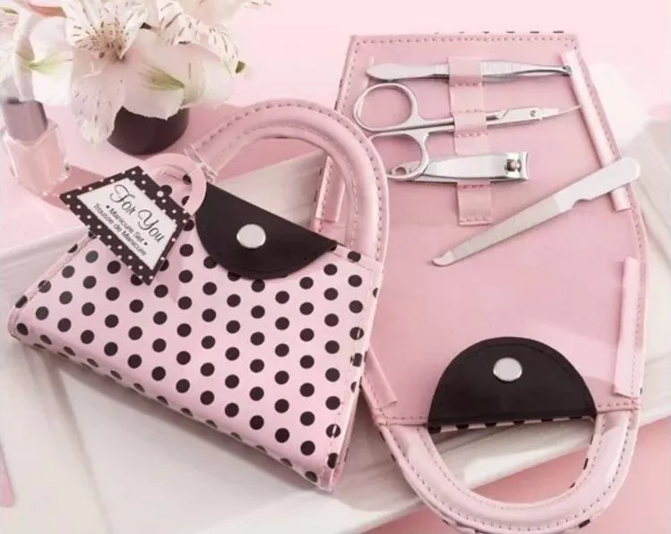 Ślub Favor Pink Dot Purse Manicure Set Bridal Prysznic Favor Prezenty Wedding Party Favor 100 sztuk / partia Free Sgipping