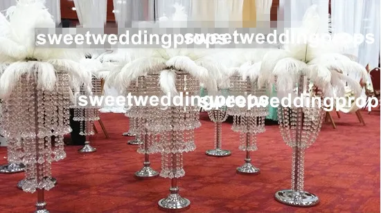 Proveedor de fábrica de cristal acrílico sin pluma de avestruz blanca para decoración de centro de mesa de boda