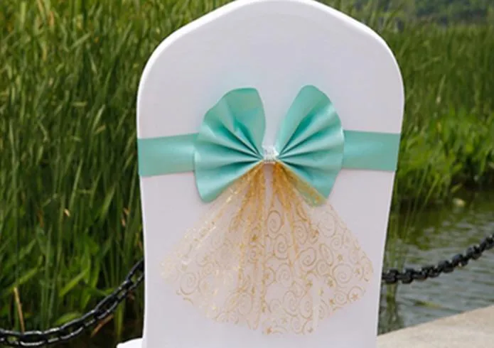 Ceintures chaise couvre arc ceinture de mariage Banquet décorations de fête élastique ruban de satin cristal Organza chaises dos arcs fournitures de mariage