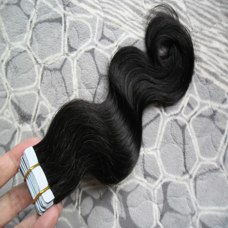 Naturfärg 100% Human Remy Tape In Hair Extensions Body Wave 50g Virgin Remy Hair Skin Wefts US Tape Seamless Hair