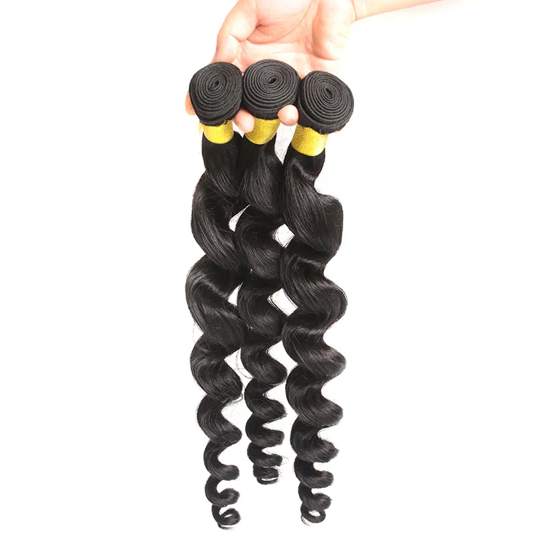 Malezyjskie wiązki fali luźnej z koronkowymi czołowymi przednimi włosami z czołowymi fryzurami Human Hair Pakiety z frontalnymi 3piceslot9554397