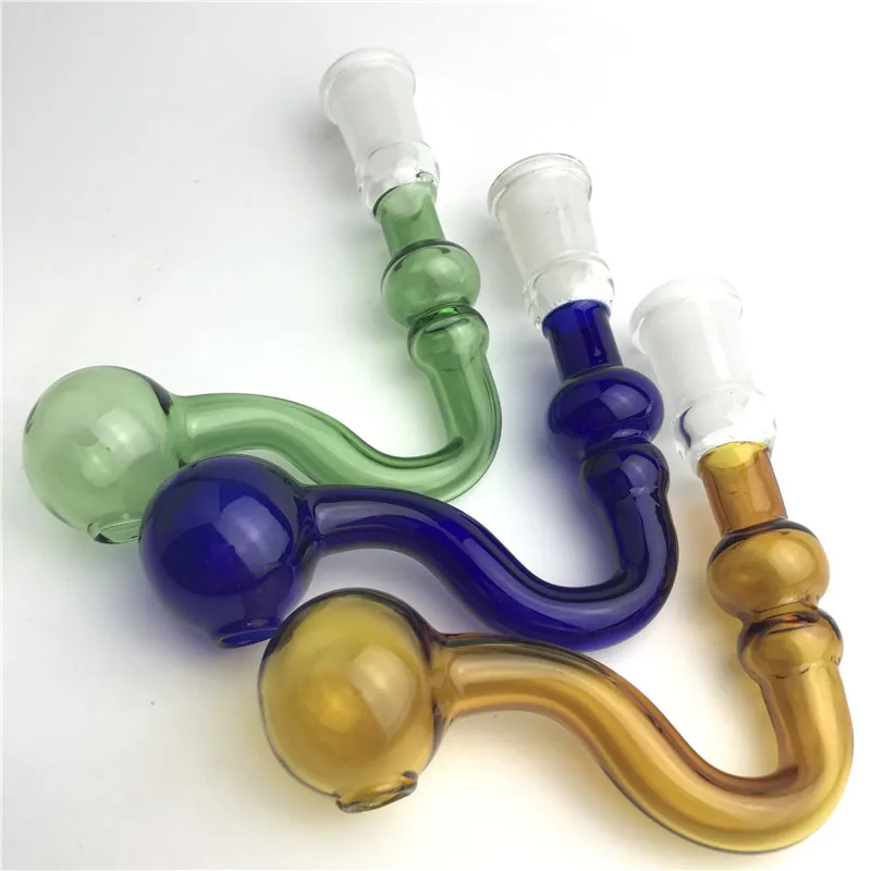 14mm 18mm Male Female Glass Oil Burner Pipe with Green Blue Brown Thick Colorful Pyrex Glass Water Pipes for Smoking