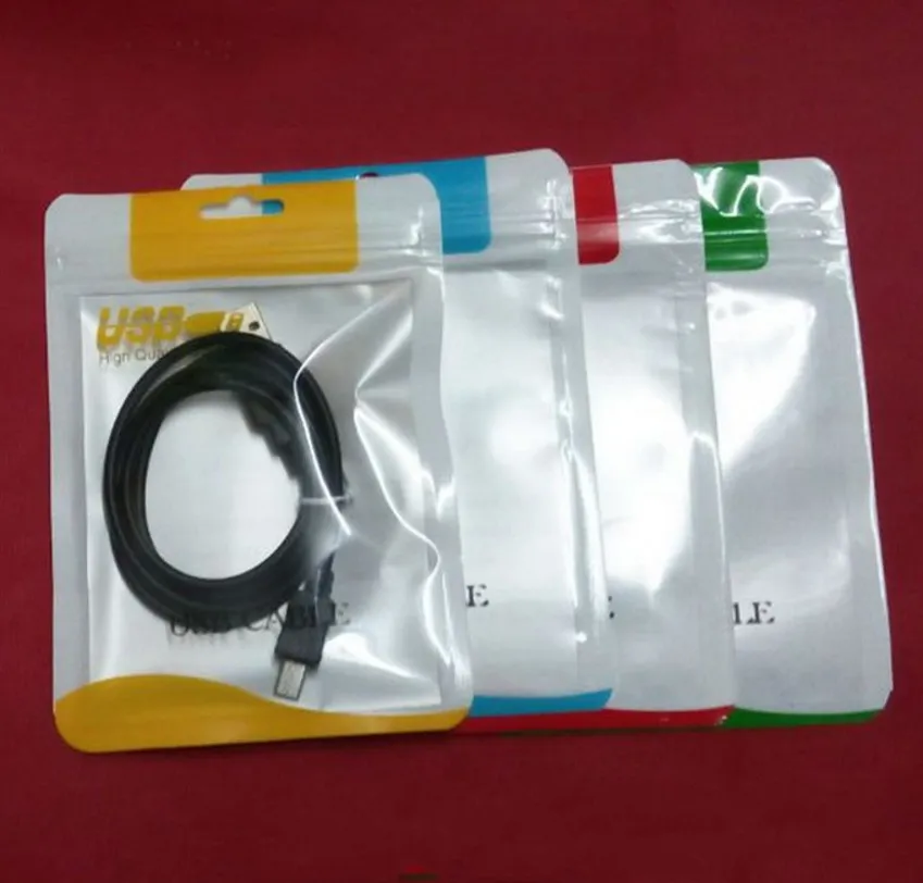 Transparente branco plástico poli sacos opp embalagem zíper bloqueio pacote acessórios pvc caixas de varejo alças para cabo usb caso celular wa7543077