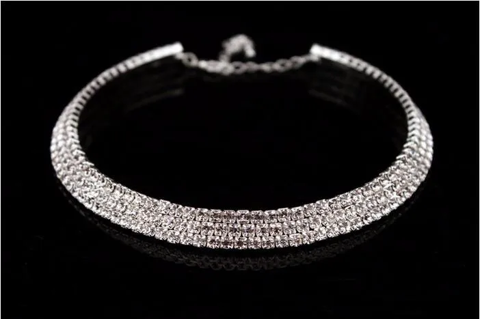Hot Selling Bride Classic Rhinestone Crystal Choker Necklace Earrings And Bracelet Wedding Jewelry Sets Wedding Accessories Bridal Jewelry