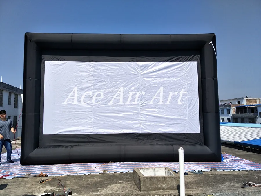 6M W x 4m H Giant Black Frame i biały nadmuchiwany ekran filmowy na sprzedaż i reklamę na ziemi wykonanej w Chinach
