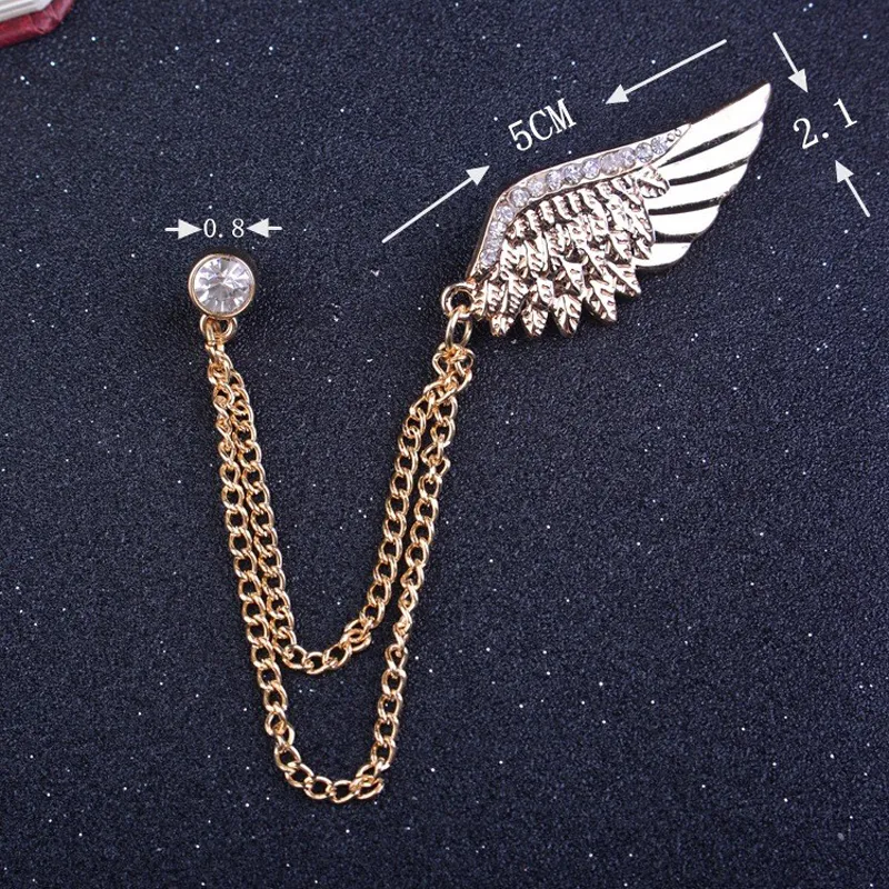 Elegant Chain Tassel Wing Crystal Brooch Fashion Jewelry Rhinestone Pin Brooches For Gift Unisex Jewelry 