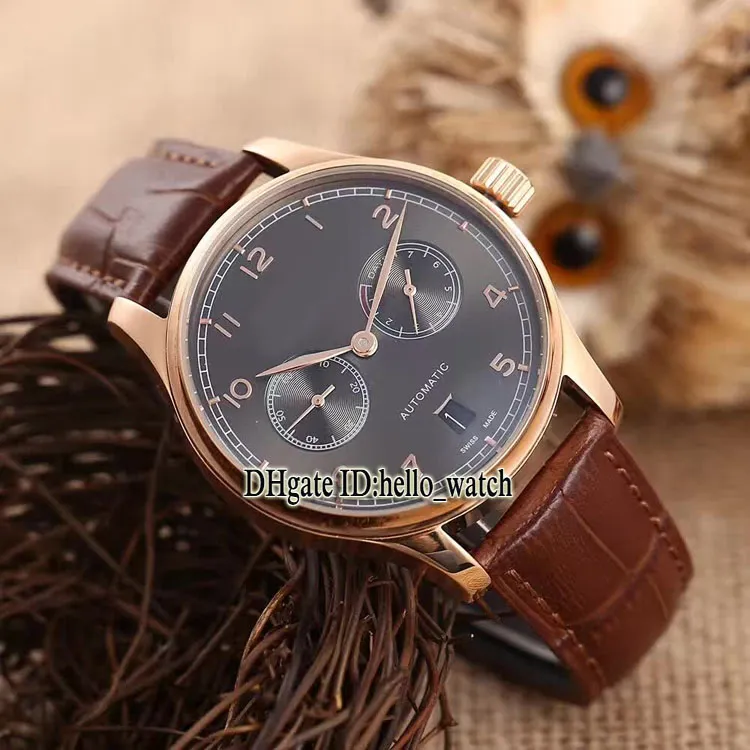 Högkvalitativ Portugieser IW500125 IW500701 IW500124 Brown Dial Automatic Mens Watch Rose Gold Leathre Strap Power Reserve Klockor
