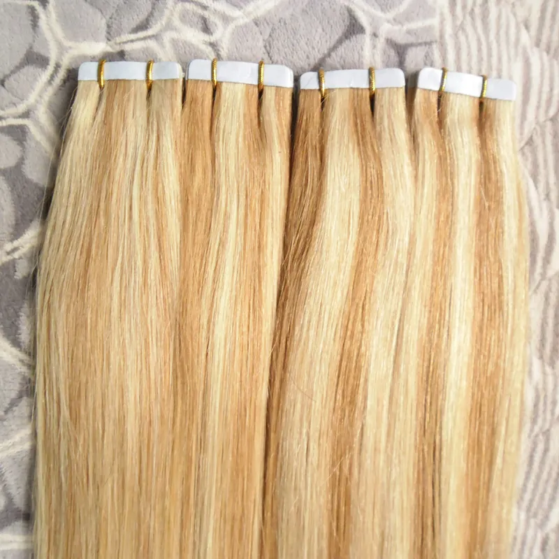 Skin weft Real Natural Human Hair On Double Sided Tape Seamless Hair P27/613 Tape In Human Hair Extensions Straight 200g