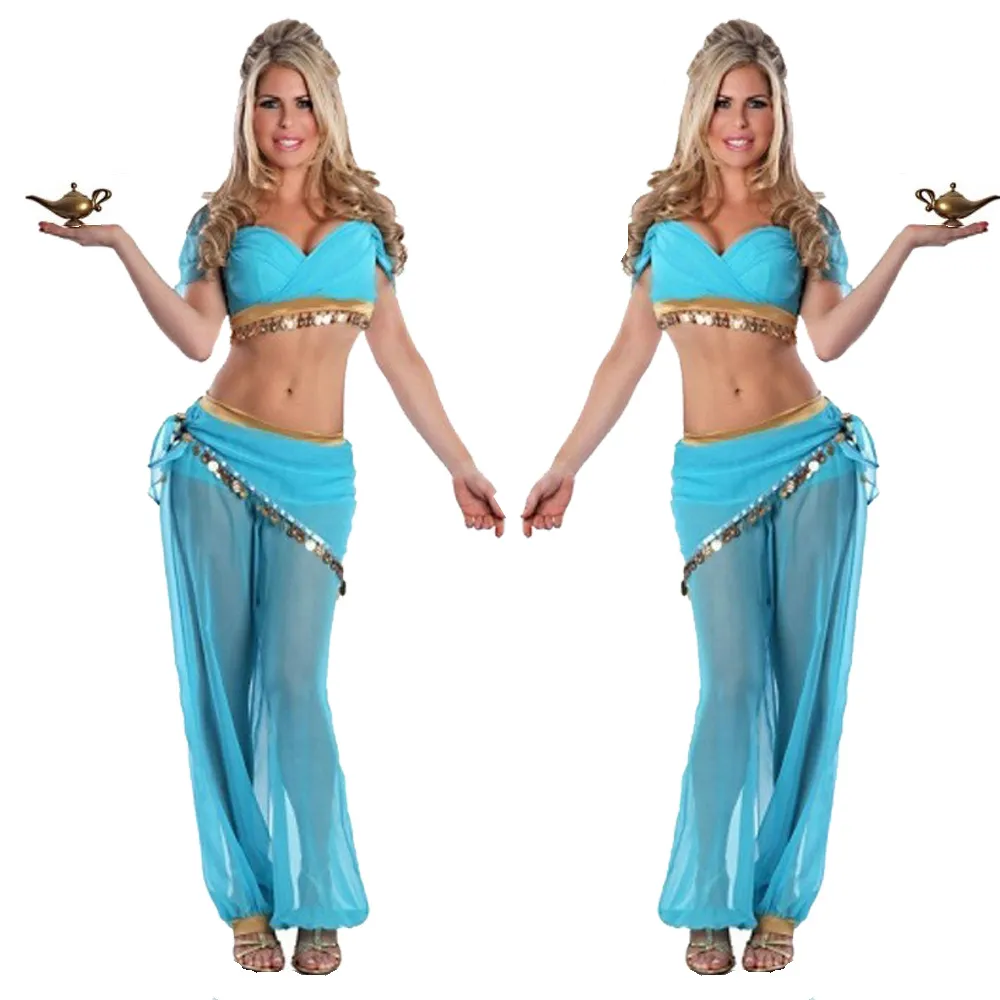Sky Blue Arabian Costume Women Belly Dancing Dress Chiffon Short
