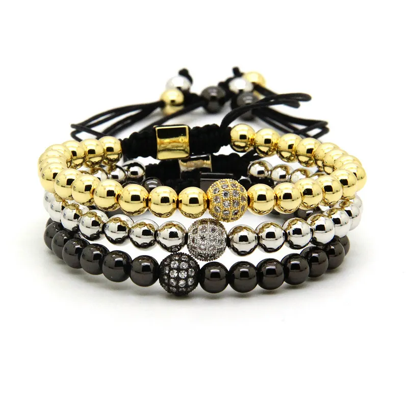 Fashion Men Energy Jewelry Wholesale 6mm Mix Colors Brass Beads with Clear Cz Ball Braided Bracelets