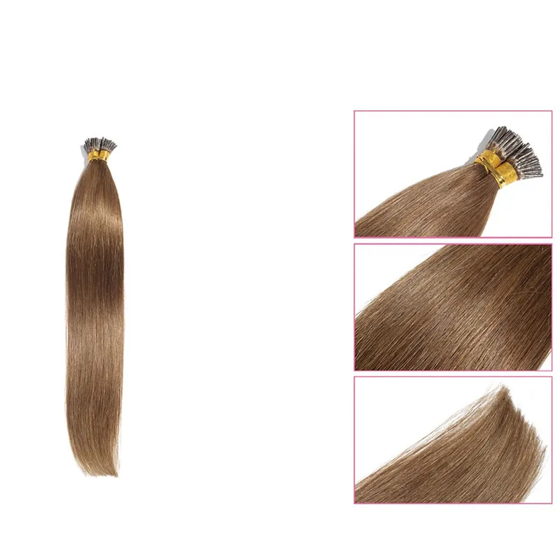 Obehandlat I-tips hårförlängningar peruansk silke rakt hår 0,5g / st Stick Hårprodukt Förbunden I-tips
