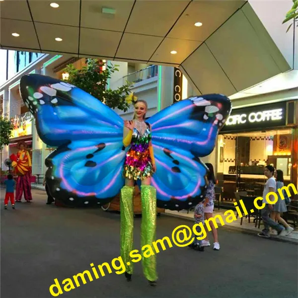 Stage Decor Lighting Inflatable Butterfly Wing Costume 2m Colorful Adult Wearable Blow Up Butterfly Suits For Parade Show