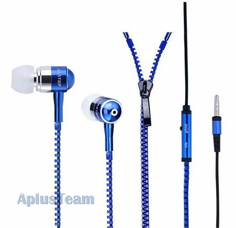 3.5mm In-Ear Metal Bass Zipper Earphones Headphones Wired Stereo General Earbud Headset With Microphone For iphone Samsung Computer MP4