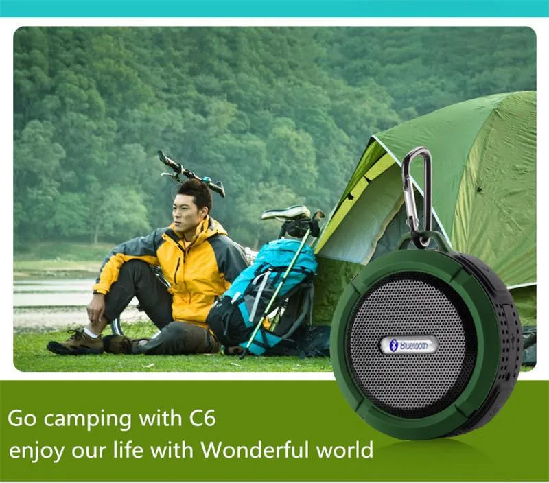 Портативный водонепроницаемый динамик Bluetooth с крючком и всасывающей чашкой - беспроводной стерео музыкальный проигрыватель для приключений на открытом воздухе
