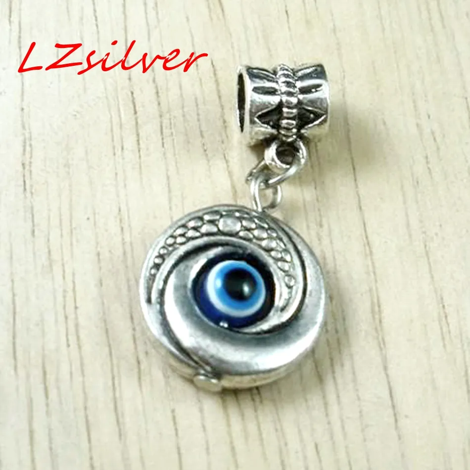 MIC 80 Pcs Antique silver EVIL EYE Kabbalah Charm Dangle Bead Fit Charm Bracelet 10x30mm DIY Jewelry