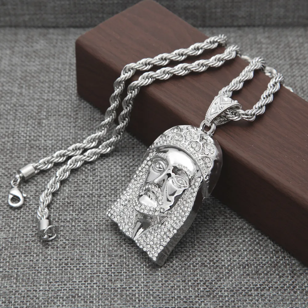 18k позолоченный Иисус Христос кусок головы лицо хип-хоп кулон ожерелье цепь для мужчин женщин Модные праздничные аксессуары