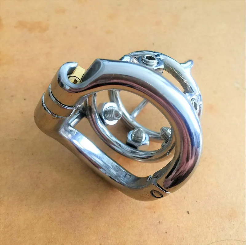 2017 Unique Design Chastity Belt Men Stainless Steel Cock Cage Male Chastity Device Penis Lock Cock Ring with Screws and a Wrench