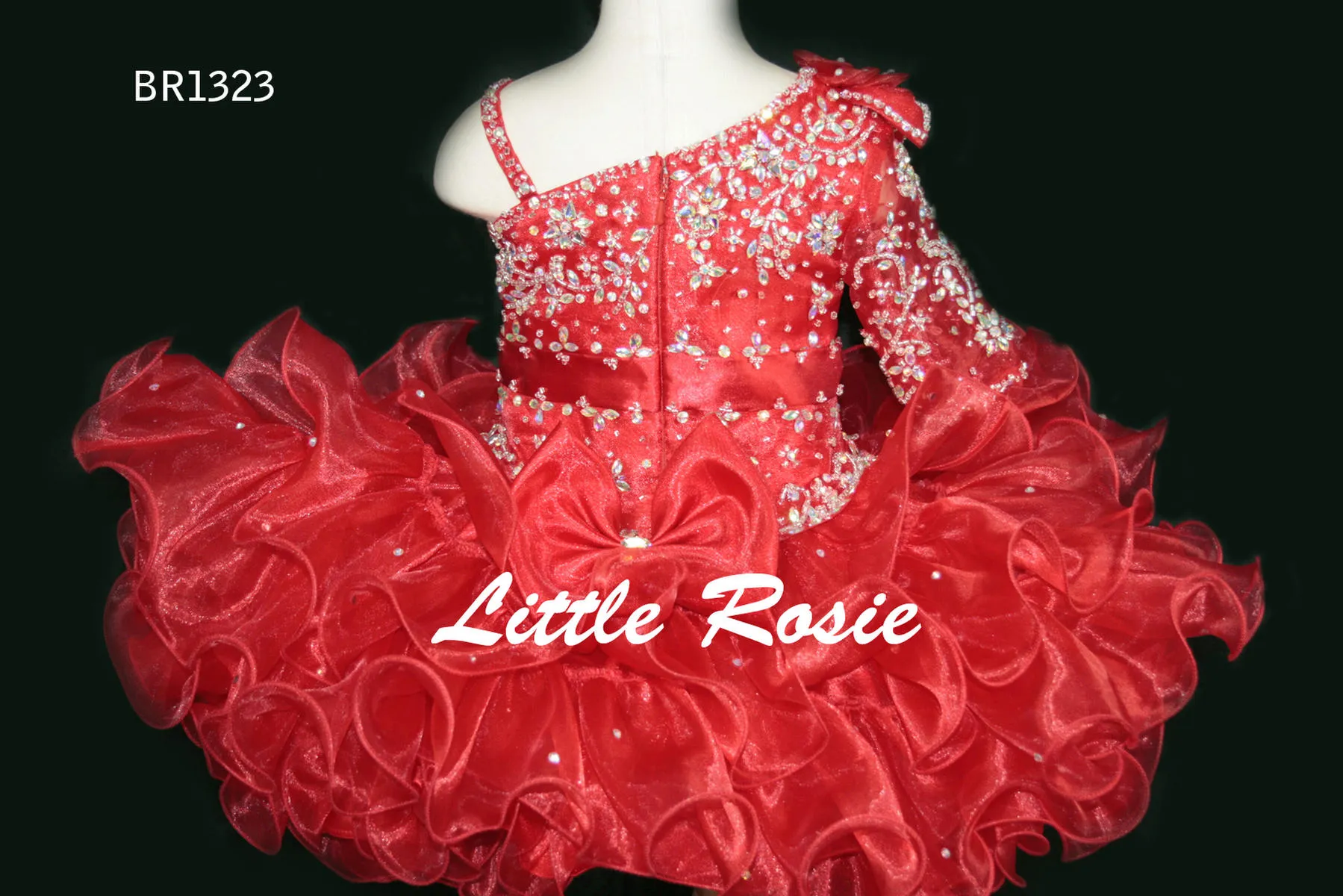 Bling Bling Little Rosie Baby Girls Pageant Klänningar 2019 BR1323 Ruffles Kjol Coral Cupcake Glitz Toddler Pageant Klänningar med en långärmad