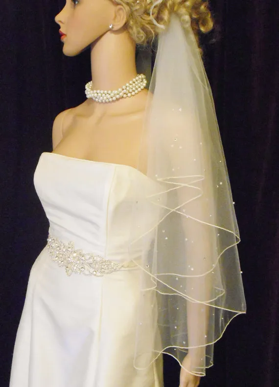 Elbow length Champagne White Ivory Wedding veil One layer line Edge Rhionstone pearl Bridal Veils with comb