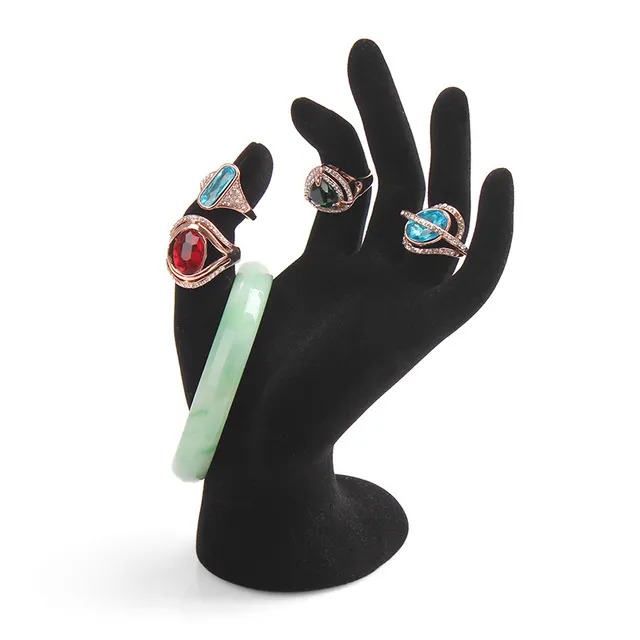 Nieuwe zwarte fluwelen sieraden ring armband ketting opknoping hand display houder stand show rack hars groothandel