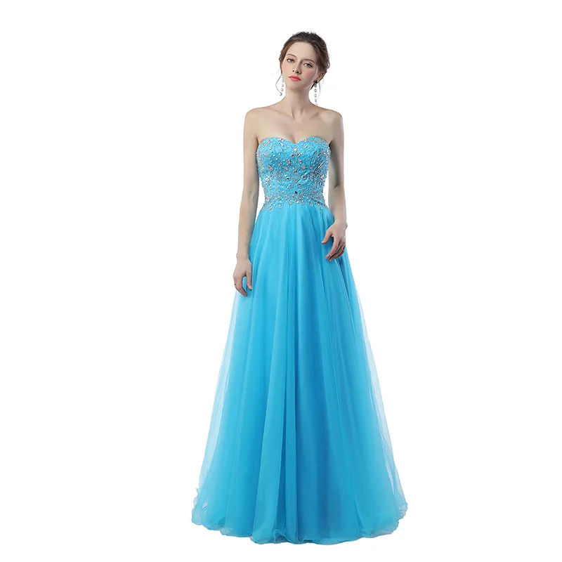 Gratis verzending Real Sample Sky Blue Prom-jurken Sweetheart Abiti da Cerimonia da Sera Avondjurken 2020 ABITO SPOSA