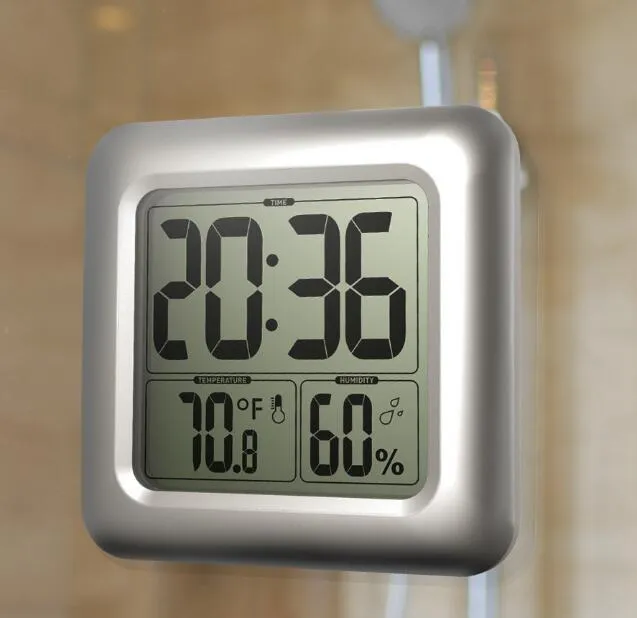 DHL / FedEx 30pcs 방수 LCD 디지털 욕실 벽 거울 시계 부엌 온도 습도 센서 흡입