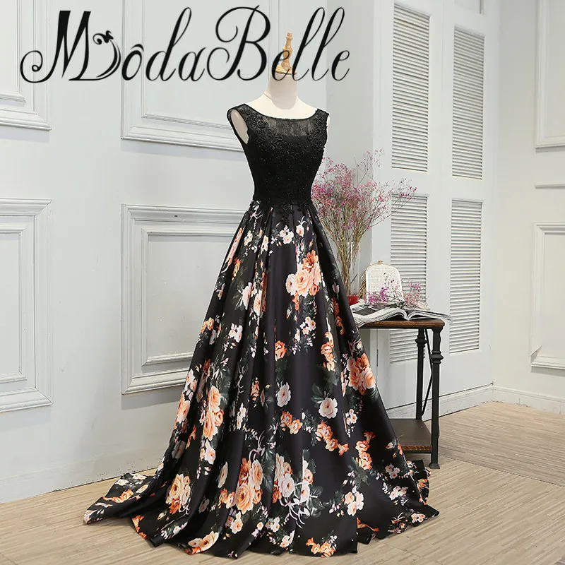 Floral Evening Gown Robe de Soiree 2017 Solde Black Long Prom Klänningar 2017 Abiti da Sera Lunghi