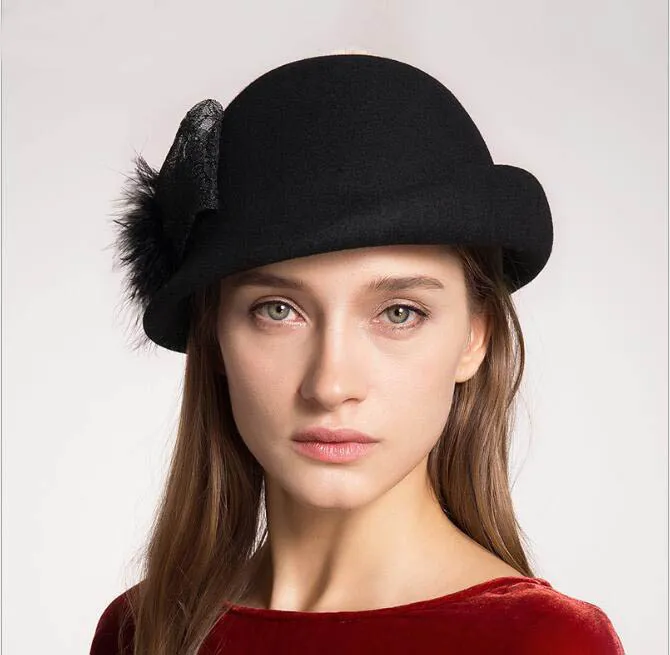 negro / rojo oscuro para mujer cálido moda lavabo de sombrero para fiesta