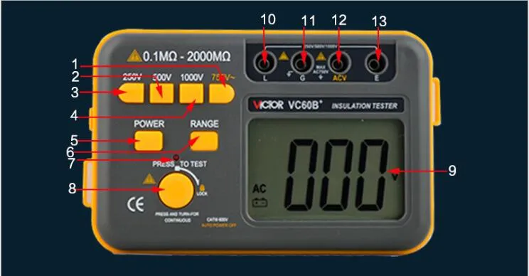 VC60B + cyfrowy tester izolacji Megger Megohm Meter DC / AC 0,1 ~ 2000m Ohm Hurt