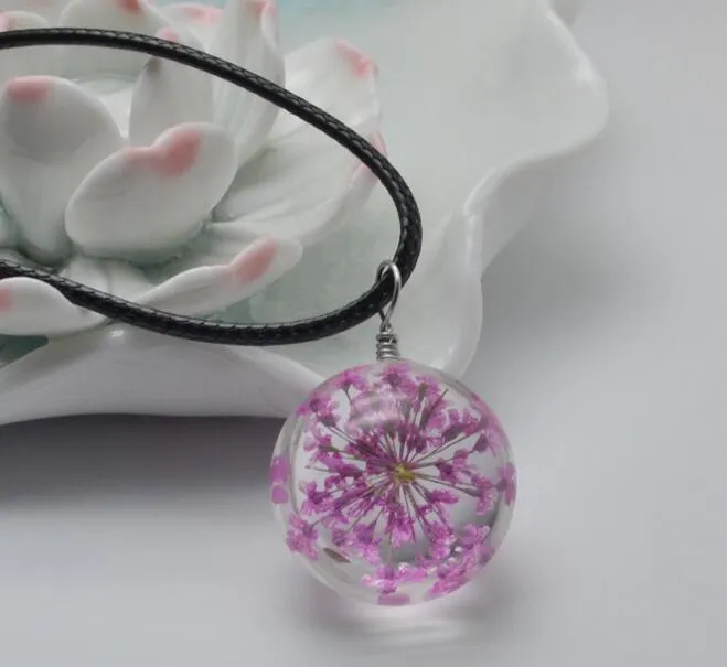 Brand new Explosive handmade plants dried flowers necklace lace flower glass ball pendant WFN315 with chain a 
