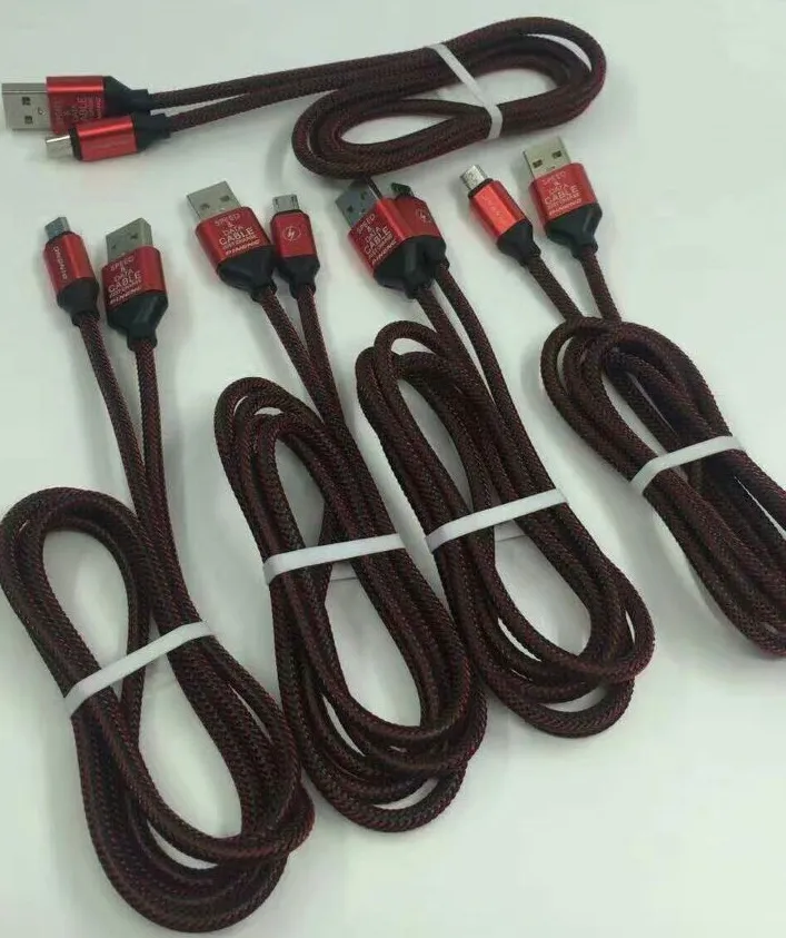 1 M 3FT 2.0A Prędkość ładowania OD4.5 Metalowa adatper ryba Micro Micro USB Nylon Pleciony Przewód drut do telefonu 1000 sztuk / partia