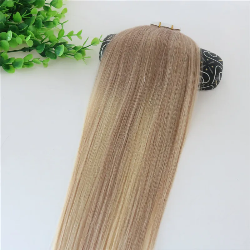 # 18 # 613 Balayage Ombre Color Ash Blonde Dissolvenza al biondo dorato Capelli umani Remy brasiliani Colla Trama della pelle Nastro 40 pezzi nelle estensioni dei capelli